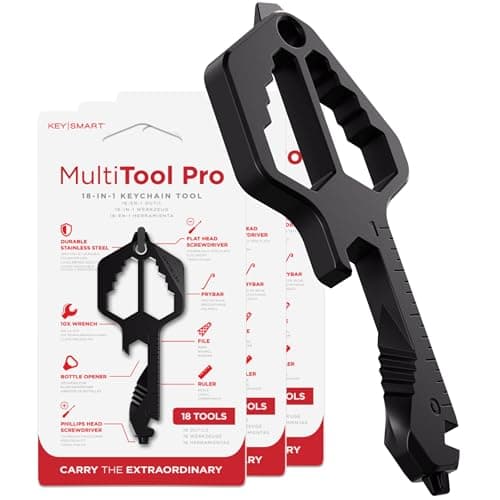 KeySmart Multitool Pro - 18-in-1 Multifunction Key Shaped Tool Pocket Multi-Tool Key Chain Bottle Opener Keychain, Key Multitool Keychain for Men Gift, EDC Gear Keychain, Black, 3 Pack