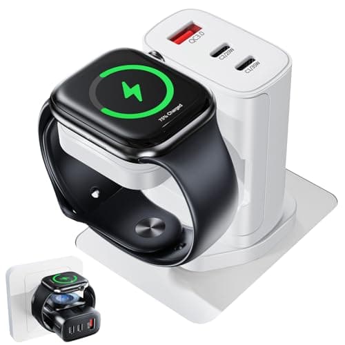 4 in 1 for Apple Watch Charger,Portable iWatch Wireless Chargers Stand,35W USB C Fast Travel Multi Phone Charging Station for i Watch Ultra Series 11 10 9 8 7 6,iPhone 17 16 15 14,Airpods(Cream White)