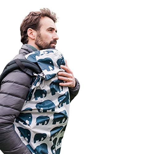 BundleBean - Babywearing Lightweight Raincover (Grey Elephant) - Waterproof & Windproof Baby Carrier, Includes Storage Bag, Silky-Soft Waterproof Fabric, Universal Fit, New Born to 4 Years Old