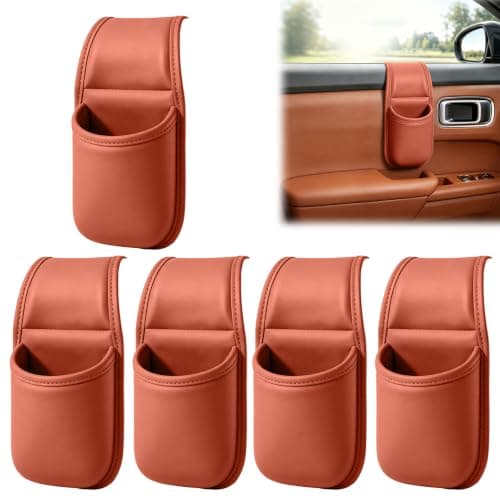5 Pack Car Door Storage Pocket Leather Seat Side Organiser,Orange
