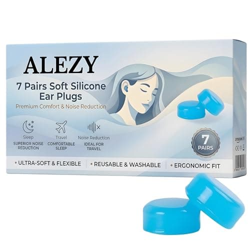 7 Pairs Silicone Ear Plugs for Sleeping – Noise Cancelling Reusable Earplugs for Snoring, Travel, Studying, Swimming & Work – Soft Comfortable Hearing Protection