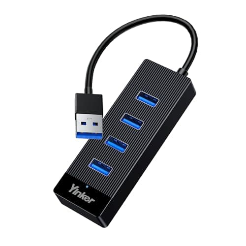 Yinker 15cm USB 3.0 Hub 4 Port with 5V Power Port, USB Splitter, 5Gbps Data Transfer, USB Extender for Laptop, PC, MacBook, PS5