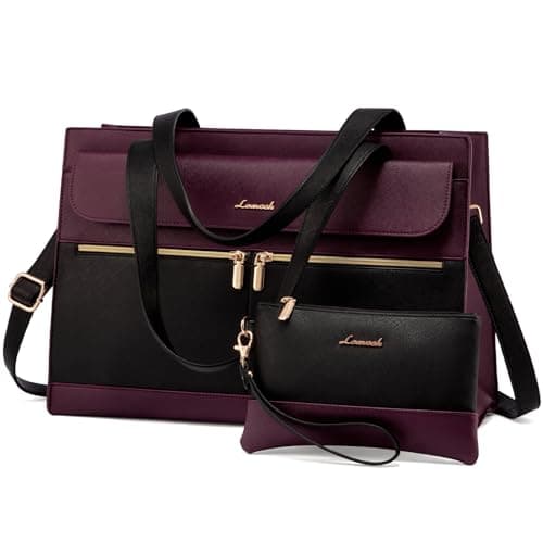 LOVEVOOK Laptop Bags for Women 15.6 Inch Ladies Work Bags Large Tote Bag with Laptop Compartment Designer Handbag Stylish PU Leather Briefcase for School Shoulder Bag for Office Business, Purple