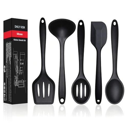 5 PCS Silicone Kitchen Utensils Set, Non Stick Cooking Tools, Black