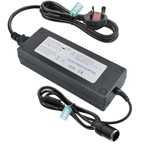 220V to 12V Adapter 10A 120W - UK 3-Pin Plug AC to DC Car Power Converter, Cigarette Lighter Socket for Vehicle Refrigerator, Tire Inflator, Automotive Vacuum & Road Trip/Home Use