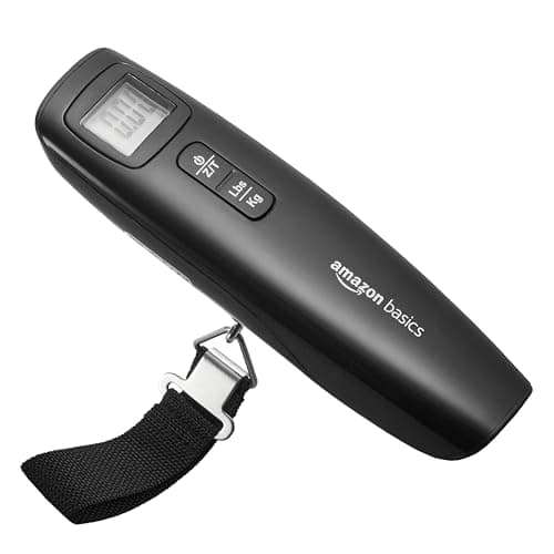 Amazon Basics Digital Luggage and Suitcase Scale with Tare Function - 110 Pound / 50 Kilogram Capacity, Battery Included, Black