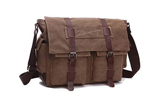 Laptop Messenger Bag, 15.6 inch Canvas Laptop Bag Shoulder Bag Briefcase Cross Body Bag Work School for Men Women Coffee