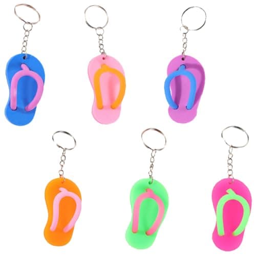 JUMPLAWN 6pcs Mini Slipper Keychain for Beach Party Favors, Rubber