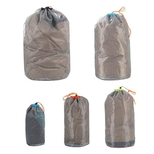 Yundxi 5pcs Ultralight Ultra Stuff Sacks Set Mesh Drawstring Storage Bags