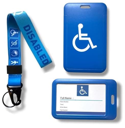Disabled Traveller Luggage Tag with Disabled Design Wrist Lanyard and 3 Spare Inserts, Blue