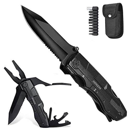 HONZIN Multitools Pliers, Foldable Multi-Purpose Stainless Steel Multifunctional Pliers Multitool with Nylon Pouch, Bottle Opener, Screwdriver, Ideal for Camping, DIY, Outdoor, Gift for Men
