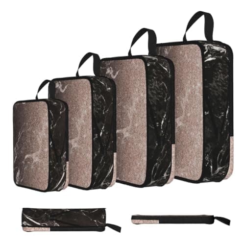 Marble Color Rose Gold Print Compression Packing Cubes Lightweight Suitcase Organiser Bags For Holiday Business Trip