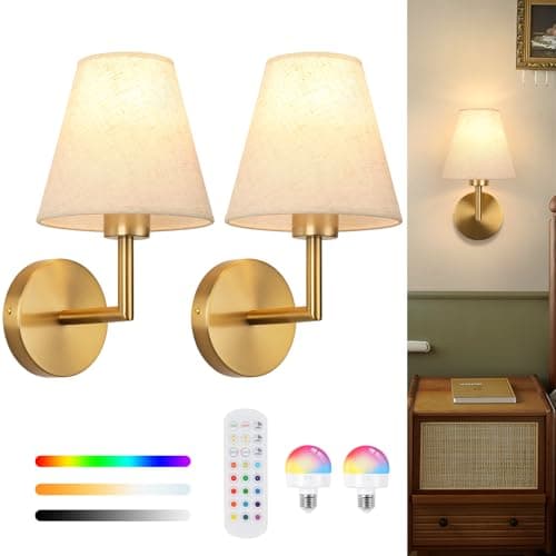 EIDEARAY Battery Operated Wall Lights,Rechargeable Wall Lights with 5000mAh Dimmable Detachable Charging Bulbs and Remote,Wireless Wall Light for Living Room Bedroom Bedside Farmhouse Hallway(2 Pack)