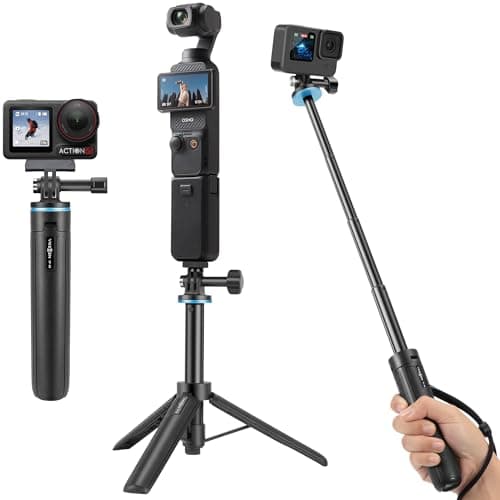 20"/51cm Mini Selfie Stick Tripod for DJI Osmo Pocket 4P/4/3, GoPro Hero 13/12/11/10/Max2, DJI Action 6/5 Pro/4, 2-in-1 Desk Tripod Stand w Extension Pole/Travel Volg Hand Grip/Accessories