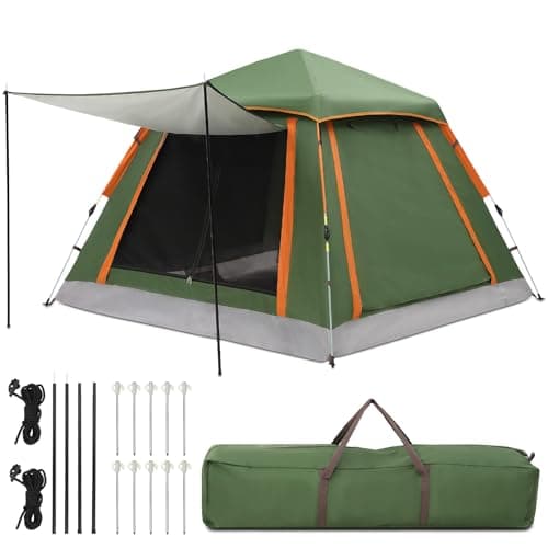 Aptliton Pop Up Tent Automatic, Camping Tent Waterproof Glow-in-the-Dark Pegs, Bug Netting & Convertible Door for Shade/Rain Protection Large 3-4 Person(200x200cm)