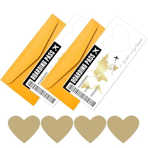 CAMOSE 2pc Romantic Travel Surprise Ticket Scratch Off Envelopes Set - Personalised Flight Ticket & Boarding Pass for Adventure Trip Reveal, Holiday Scratch Card Gift with Ticket Design
