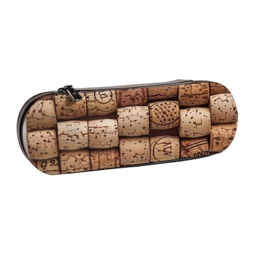 ttyuac Wine Cork Print Pencil Case, Hardshell Faux Leather Stationery Pouch Aesthetic Pencil Case for Stationery, Toiletries, Makeup, Travel, Office Supplies
