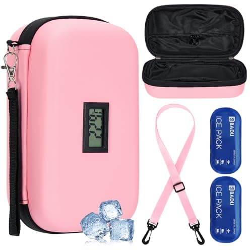 Defresit 24h Insulin Cooler Travel Case - TSA Approved Medication Diabetic Cooler for Travel with Thermometer Temperature Display Refrigerated Medicine Organizer Bag with 2 Ice Pack (Pink)