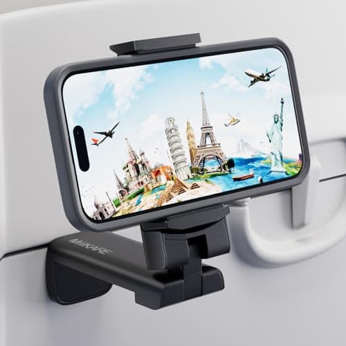 MiiKARE Portable Airplane Phone Holder 360° Rotation Phone Holder for Plane,Hands-Free Travel Essentials for Flying,Foldable Pocket-size Phone Stand Holiday Essentials Compatible iPhone&Android,Black