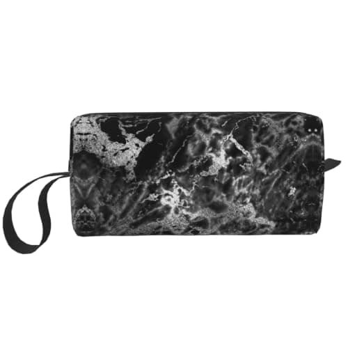 Meymuise Makeup Bag, Black Silver Graphite Gray Marble