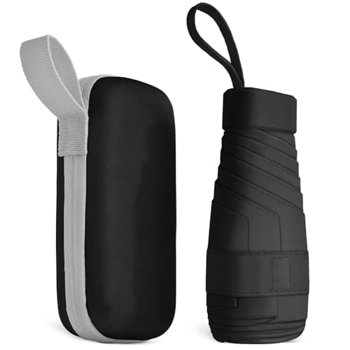 Aolso Mini Travel Umbrella - Folding Sun & Rain Umbrella with Capsule Case, Windproof, UV Protection, Portable for Men & Women (Black)