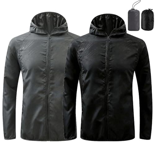 Youkly 2 Pcs Men's Lightweight Waterproof Jacket (M, Black+Grey)