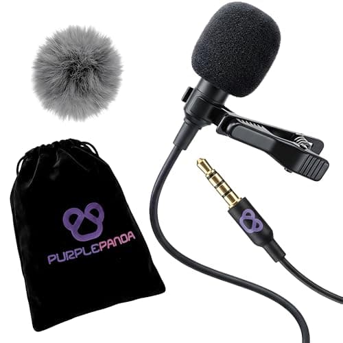 Purple Panda Lavalier Microphone Kit – Clip-On Lapel Mic for Motovlog, Creators & Vlogging – GoPro, DJI & Insta360 Action Cameras, iPhone, Android, iPad, DSLR, Zoom/Tascam, PS5 – Omnidirectional