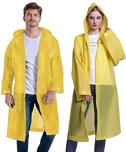 GUKOY 2 Pcs Reusable Rain Ponchos Waterproof for Adults, EVA Rain Coat Emergency with Hood and Drawstring for Women Men Disney Outdoor Yellow
