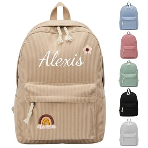 Personalised Children's Backpack, Corduroy Kids Backpack, 15L, Khaki