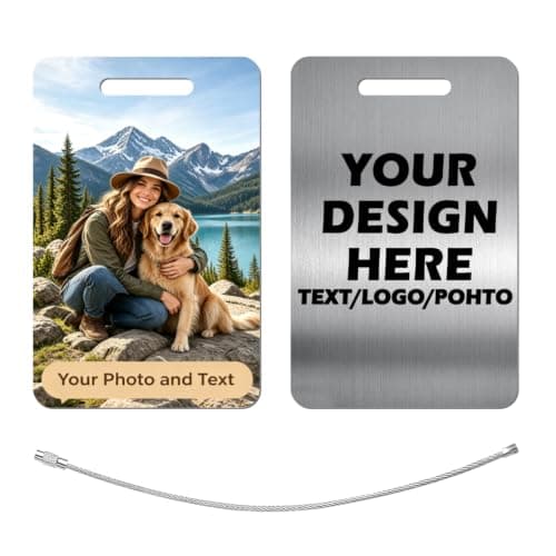 Personalised Luggage Tags Custom Stainless Steel Suitcase Tags Add Name ID Photo Customised Luggage Labels for Suitcases Travel Suitcase Identifier for Business Trip Backpacking Family Travellers