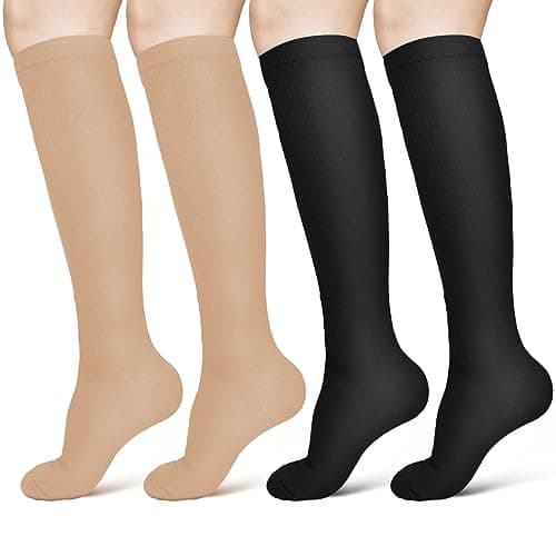 ACWOO Compression Socks for Women & Men (15-20mmHg), 2 Pairs Flight Socks, Graduated Stockings Support, Travel Socks Compression Stockings for Sports, Flying, Maternity Pregnancy, Nurses, Running