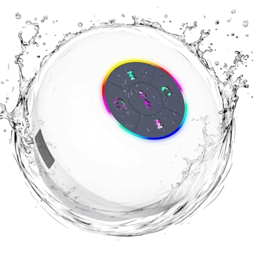 Bluetooth Shower Speaker with LED, Portable Wireless Mini Speaker (White)