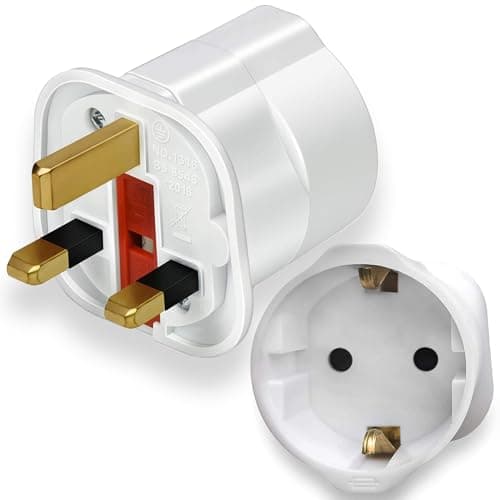 1 Pack European to UK Plug Adaptor, EU to UK Plug Adapter with 13A Fuse, European to uk plug Adapter 2 Pin Plug Adaptor to 3 Pin for Travel, Electronics & Devices (Not for Shavers or Toothbrushes)