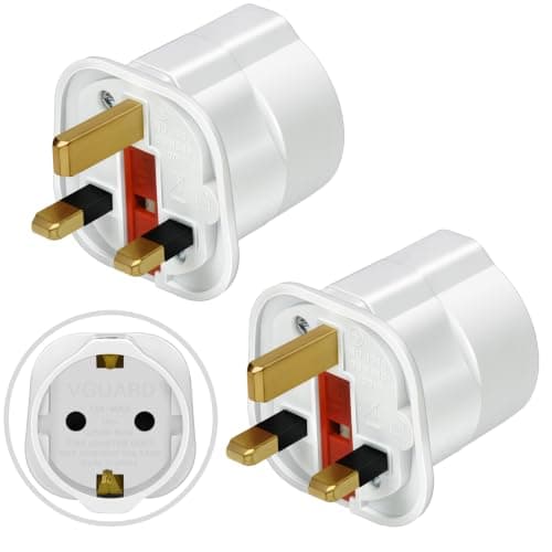 VGUARD European to UK Plug Adapter 2 Pack BS8546 Certified Travel Adapter 2-Pin to 3-Pin, EU Schuko to UK Plug with 13A Fuse for Europe French Spanish German Turkish to UK Socket - White