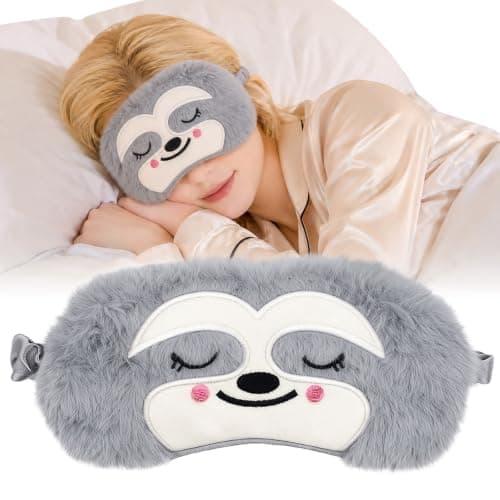 Blackout Sleep Masks, Soft Plush Eye Mask, Cute Sloth Animal Sleeping Mask for Girls Boys Women Men Kids, Eye Mask for Sleeping Travel Nap Night, Unisex (Grey)