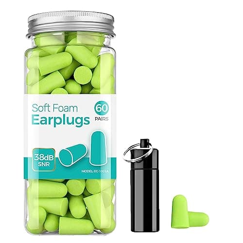 ERM TOOL Ultra Soft Foam Earplugs, 60 Pairs Reusable Earplugs for Sleeping, 38dB Highest SNR, & Comfortable Hearing Protection Snoring, Studying, Travel, Motorcycle, Loud Noise etc - Lemon Green