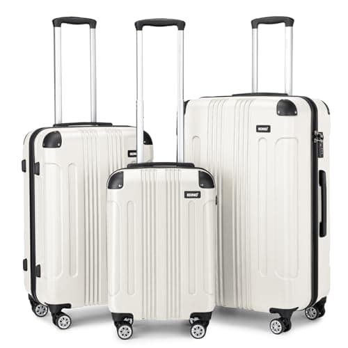 Kono 3 Pcs Luggage Set Hard Shell Lightweight Suitcase (Beige)