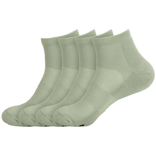 BambooMN Unisex Men's and Women's Rayon from Bamboo Athletic Quarter Crew Sock for Home Travel Work and Sport - Small/Medium - Olive Green - 4 Pairs
