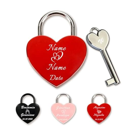 Custom Lock Love Lock with Photo Text Personalised Love Locks for Bridge Couples Travel & Dating for Valentines Anniversary Boyfriend Girlfriend (Name Heart Padlock)