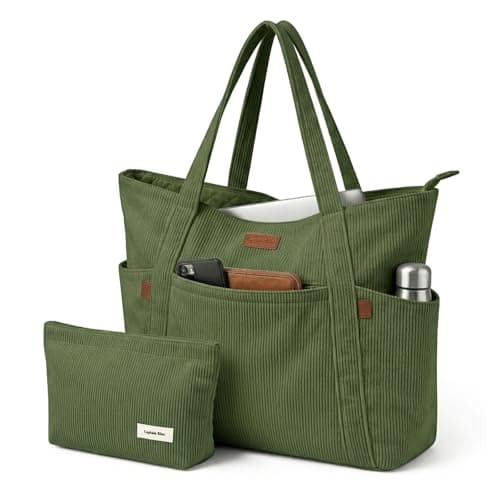 Captain Blues Tote Bag for Women with Zip, Large Capacity Work Bag with Compartments & Pockets, Soft Cotton Lining, for College, Teacher, Uni, School, Travel, Shopping (Green)