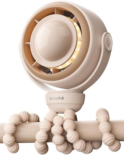SWEETFULL Portable Pram Fan, 4000mAh Rechargeable Clip-On Baby Stroller Fan