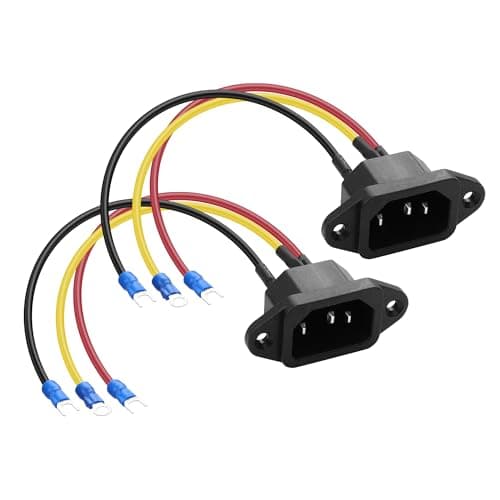 PNGKNYOCN IEC C14 Panel Mount Plug Adapter,10A 250V 3 Pin IEC Power Socket Inlet Module Connector with 3 Wires for Household Appliances or DIY Device(2-Pack)