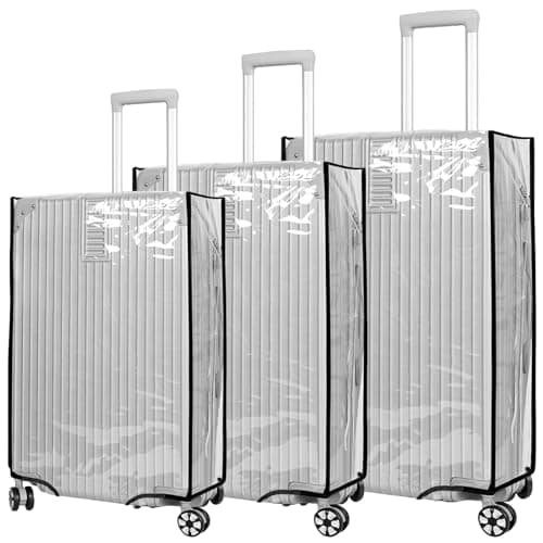 3Pcs Clear Suitcase Covers Protectors, 20/24/28inch PVC Luggage Cover, Waterproof Scratch Dust Resistant Travel Luggage Protector Cover Wheeled Suitcase Protective Dust Cover for Suitcases Travel