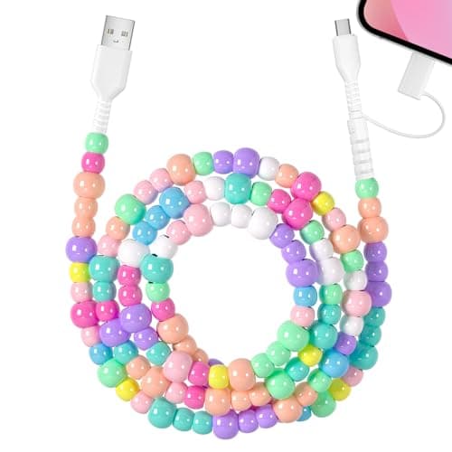 Coolden Multi Charger Cable 2 in 1 USB to USB C Cable for iPhone Charger Cables Fast Charge 60W 3.3FT Girls Cute Beaded Phone Charger Cables for iPhone 17 16 15 14 13, Galaxy S25 S24, iPad-Colorful