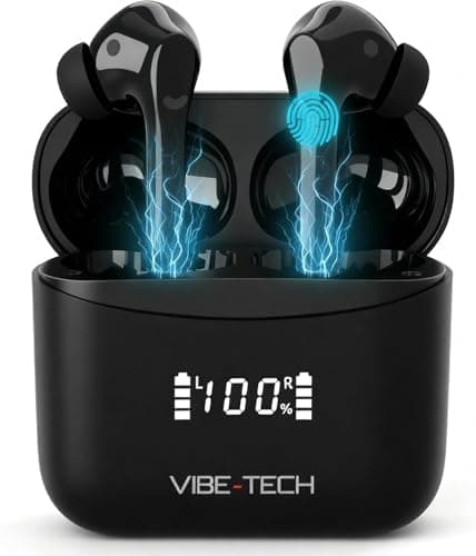 VIBE-TECH Wireless Earbuds – Bluetooth 5.4+EDR, ANC Noise Cancelling, Hi-Fi Stereo, Smart Touch, 42H Battery Life, LED Display, IPX7 Waterproof, Type-C Fast Charging – Black
