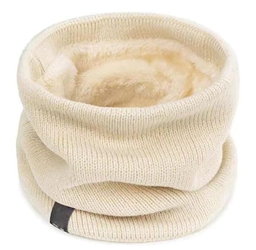 Snood Neck Warmer, Thick Knitted Tube Scarf, Cream And White, 1 Pack