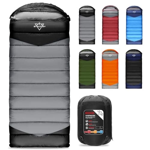 ETGLCOZY Lightweight 3-Season Sleeping Bag for Adults/Kids Camping, Compact w/Compression Sack, Waterproof Ripstop, Portable for Backpacking Hiking Travel, 0-10°C, Black/Grey