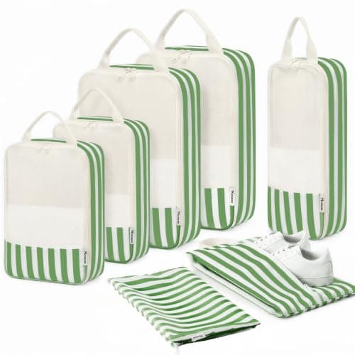 Meowoo 7 Set Compression Packing Cubes for Suitcases, Stripe Design