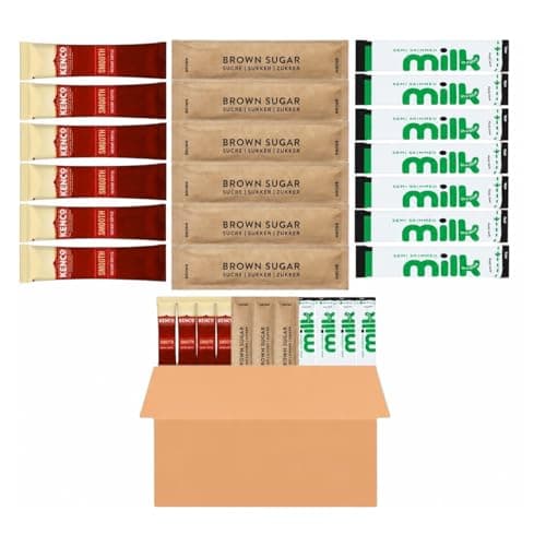 75 All-in-One Coffee Bundle - Rich Instant Coffee Sachets, Lakeland UHT Semi Skimmed Milk Sticks, Brown Sugar Sticks - 25x Each - Individually Wrapped Portions for Home, Office & Travel.