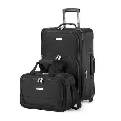 Amazon Basics 2-Piece Luggage Set, Expandable Cabin Suitcase (58 cm) and Tote Bag (25 cm), Soft Shell Suitcase with Wheels, Lightweight Polyester, Black, for Travel Work Weekend Breaks